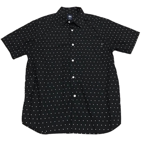 Stussy Mens S/L Button Up Polka Dots Shirt (Black/White) - Picture 1 of 6